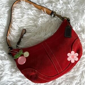 y2k COACH Vintage 4828 Red Suede Hobo Mini Purse Shoulder bag